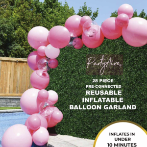 Pink Princess reusable PVC balloon arch – 28-piece pre-connected pink balloon garland by Party For Less Rentals in Aurora and Denver Colorado