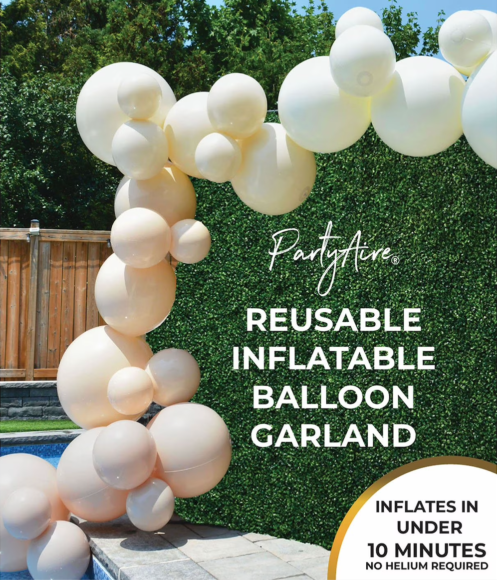 Nude Goddess Reusable Balloon Arch Garland | Party For Less Rentals Aurora CO Nude Goddess reusable inflatable balloon garland arch in soft cream tones outdoors – Party For Less Rentals Aurora Denver Colorado