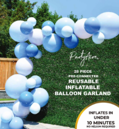 Blueberry Pop reusable PVC balloon arch – 28-piece pre-connected blue and white balloon garland by Party For Less Rentals in Aurora and Denver Colorado