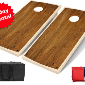 Party For Less Rentals classic wood design cornhole boards with bean bags and carrying case Aurora Denver Colorado