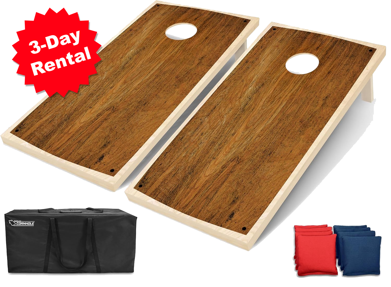 Classic Wood Design Cornhole Game Set Rental | Party For Less Rentals Aurora Denver CO Party For Less Rentals classic wood design cornhole boards with bean bags and carrying case Aurora Denver Colorado