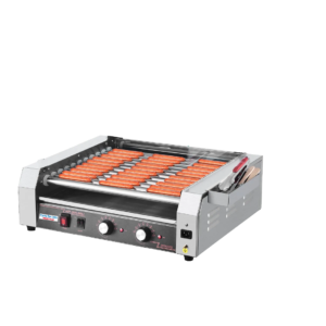 Party For Less Rentals commercial hot dog roller grill loaded with hot dogs available for rent in Aurora Colorado and Denver area
