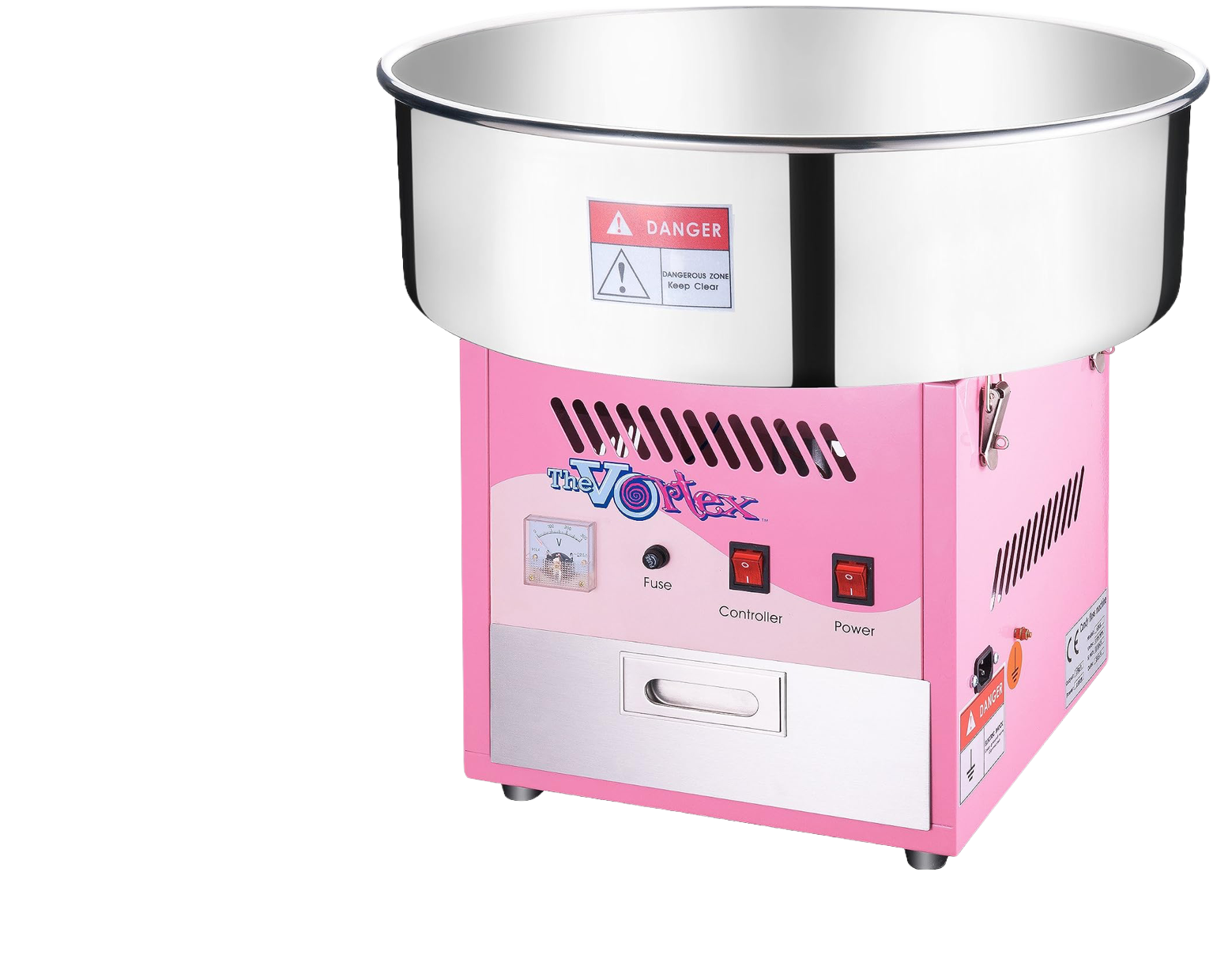 Cotton Candy Machine Rental – Party For Less Rentals Aurora Denver CO Pink Great Northern Popcorn Vortex cotton candy machine rental from Party For Less Rentals in Aurora Colorado – 1000W stainless steel floss maker for parties in the Denver area