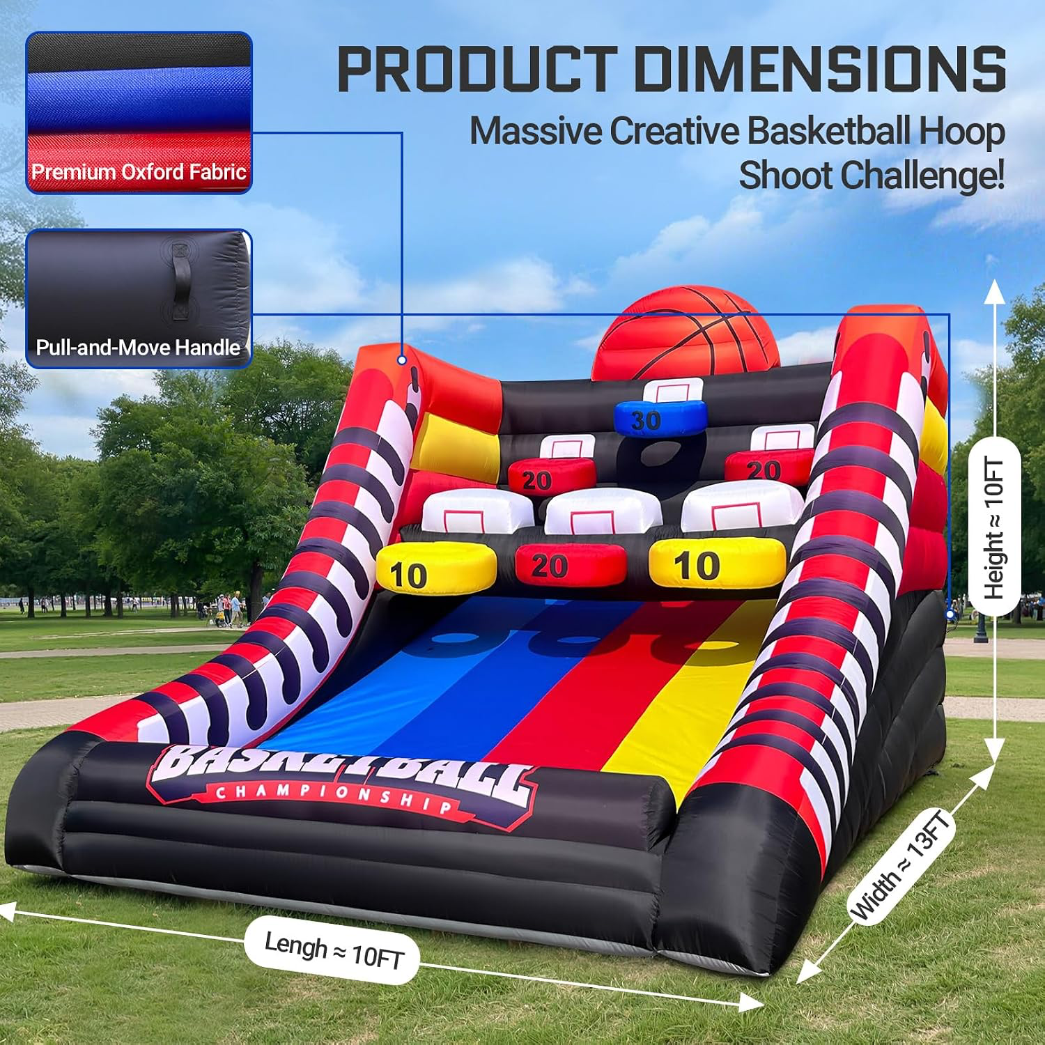 Inflatable Basketball Hoop Shoot Game Dimensions & Specs | Party For Less Rentals Aurora Denver CO Party For Less Rentals inflatable basketball hoop shoot game product dimensions 10ft length 13ft width 10ft height Aurora Denver Colorado