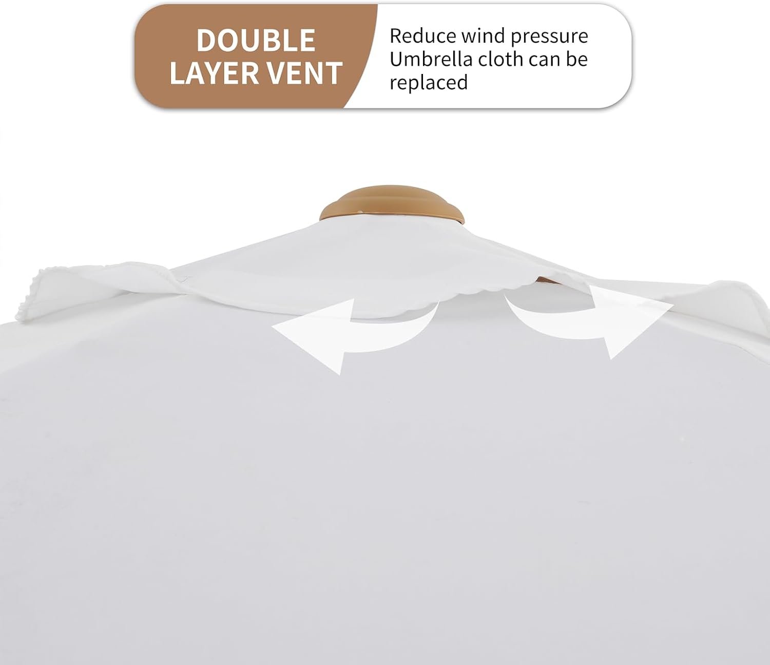 7.5 FT White Tassel Patio Umbrella Double Layer Vent | Party For Less Rentals Aurora Denver CO Double layer vent on white tassel fringe patio umbrella – reduces wind pressure by Party For Less Rentals in Aurora and Denver Colorado