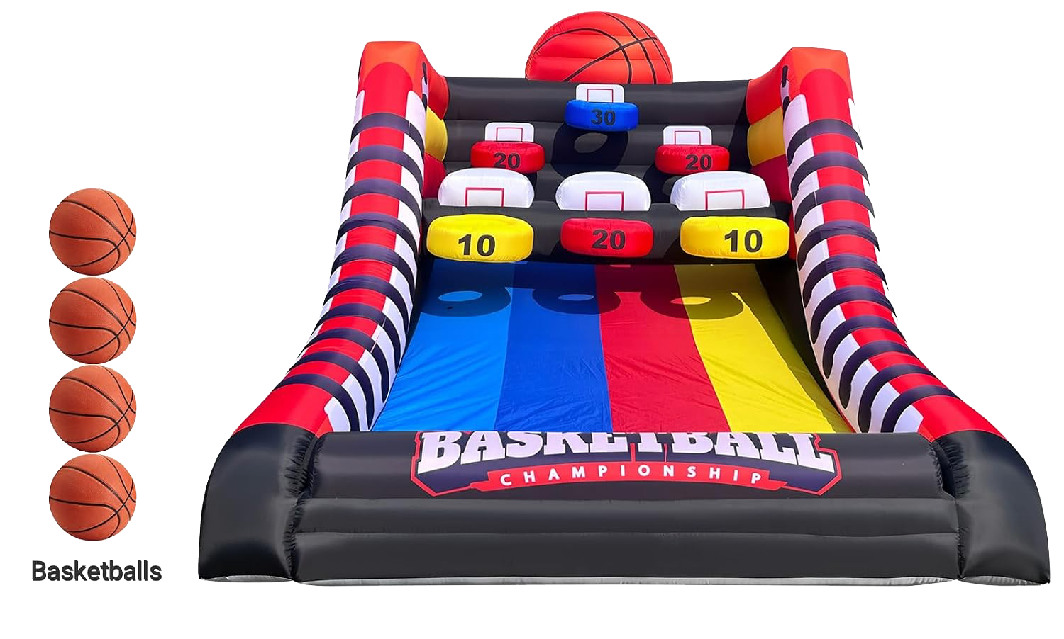 Inflatable Basketball Hoop Shoot Game with 4 Basketballs | Party For Less Rentals Aurora Denver CO Party For Less Rentals inflatable basketball hoop shoot challenge game with four included basketballs Aurora Denver Colorado