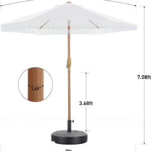 7.5 ft white fringe patio umbrella dimensions by Party For Less Rentals in Aurora Colorado for outdoor flower bars and party rentals in the Denver area